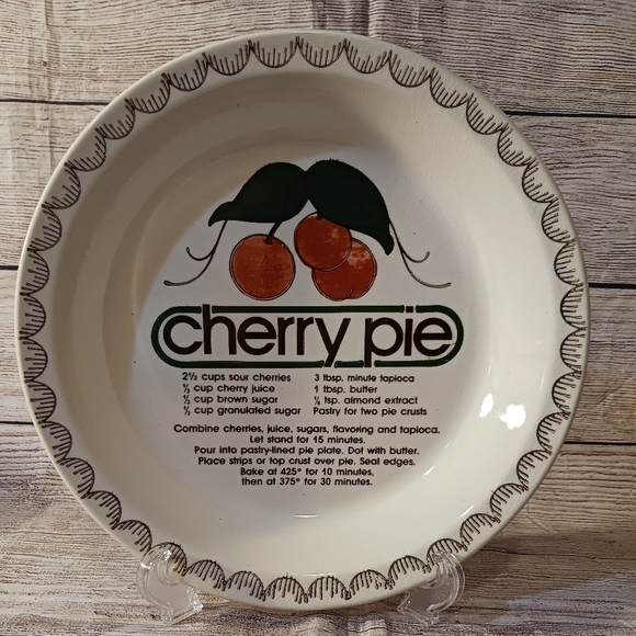 Vintage Mount Clemens CHERRY PIE RECIPE PIE PLATE, Mount Clemens Pottery - Picture 5 of 5